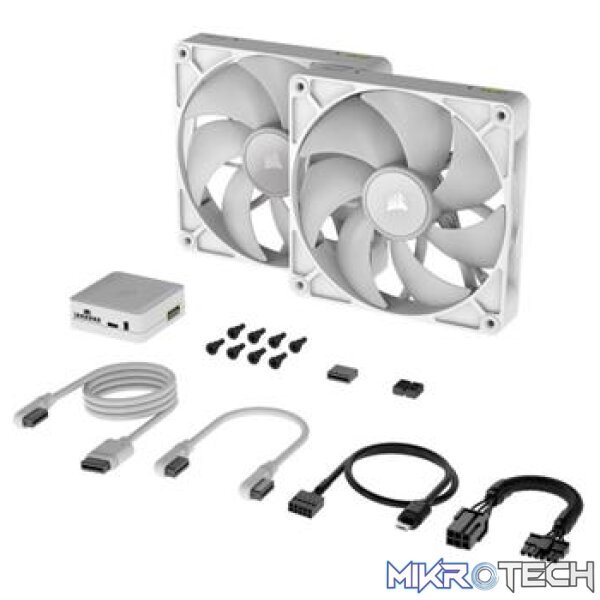 Corsair RX140 RGB iCUE Link 140mm PWM 1700 RPM White Chassis Fan  Twin Pack & System Hub - Image 2